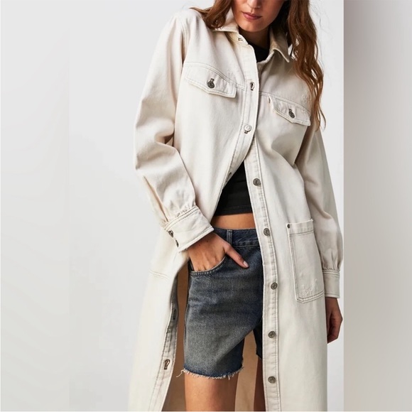 Free People We The Free Ana Lou Denim Duster NWOT Size Large - Picture 1 of 10
